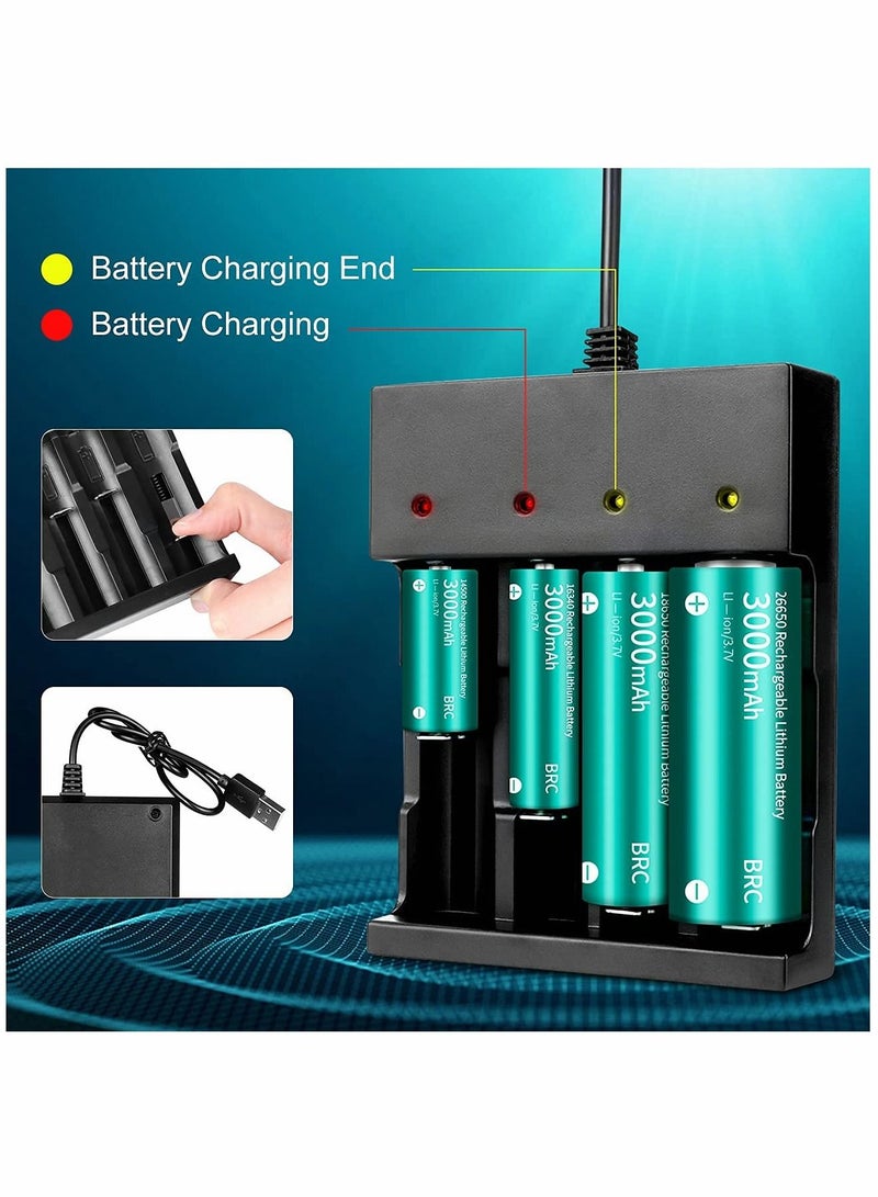 18650 Battery Charger, 3.7V 4 Bay Li-ion Charger for Rechargeable Lithium Batteries 26650 21700 18650 10400 14500 16340 16650 18500 (Only USB Charger)