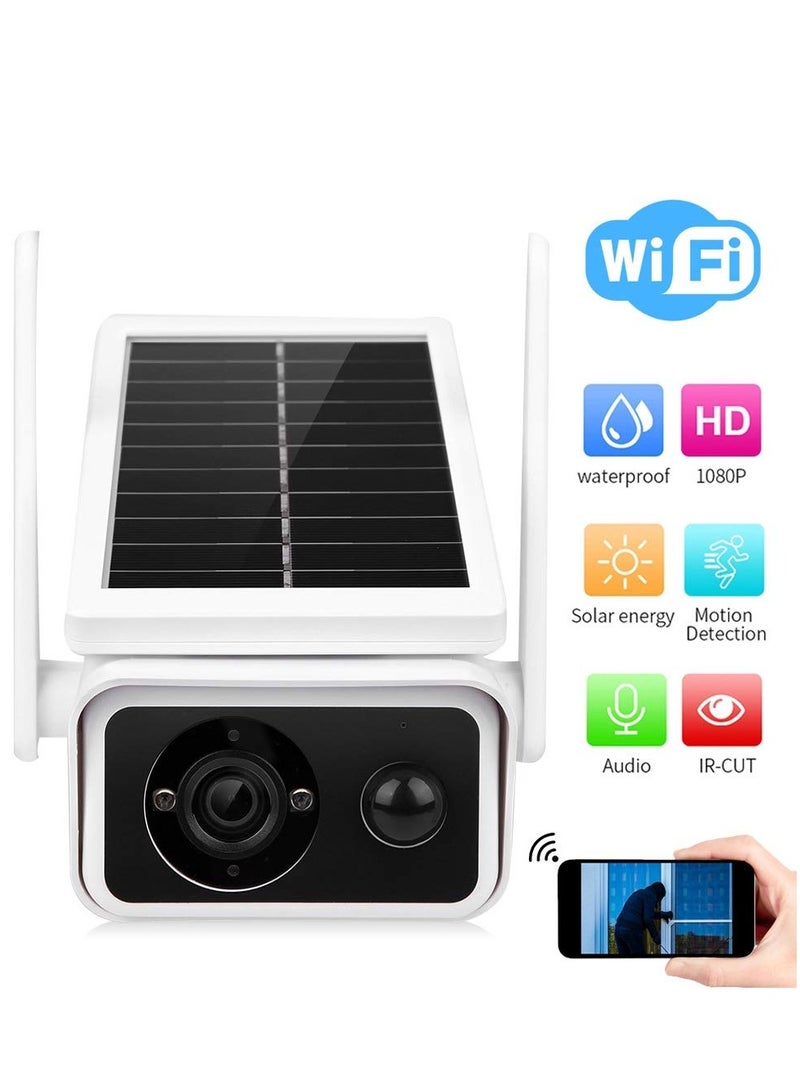 1080P Solar Surveillance Camera, IP66 Waterproof WiFi Security Camera, Support WiFi/AP Hotspot Connection, with IR Night Vision + PIR Motion Detection + Low-Power Consumption + 2 Way Audio Talk