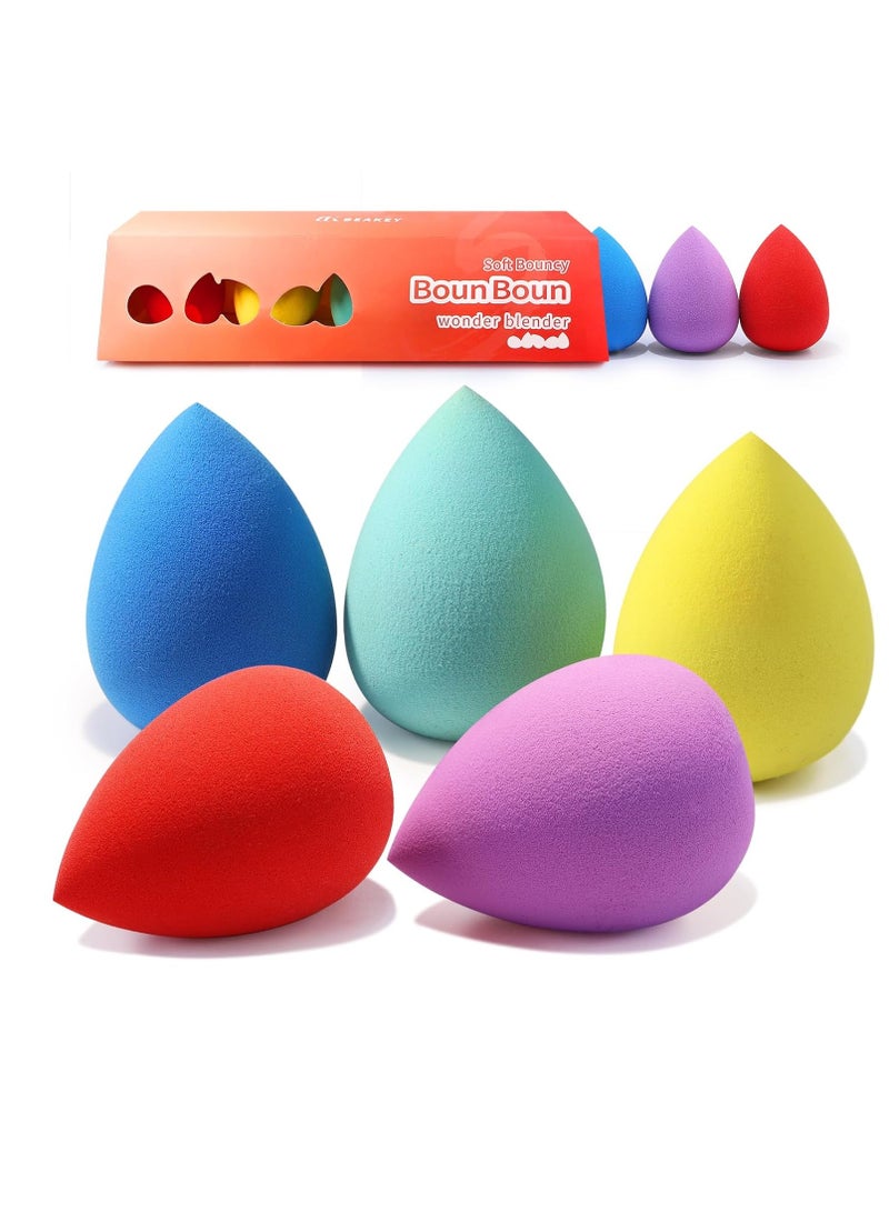 BEAKEY Makeup Sponge 5 Pcs Set, Makeup Sponges for Foundation, Liquid, Cream and Powder. Latex-Free Boun Boun Beauty Sponge for Blending, Blender for Enhanced Make Up Application, Ideal Gift