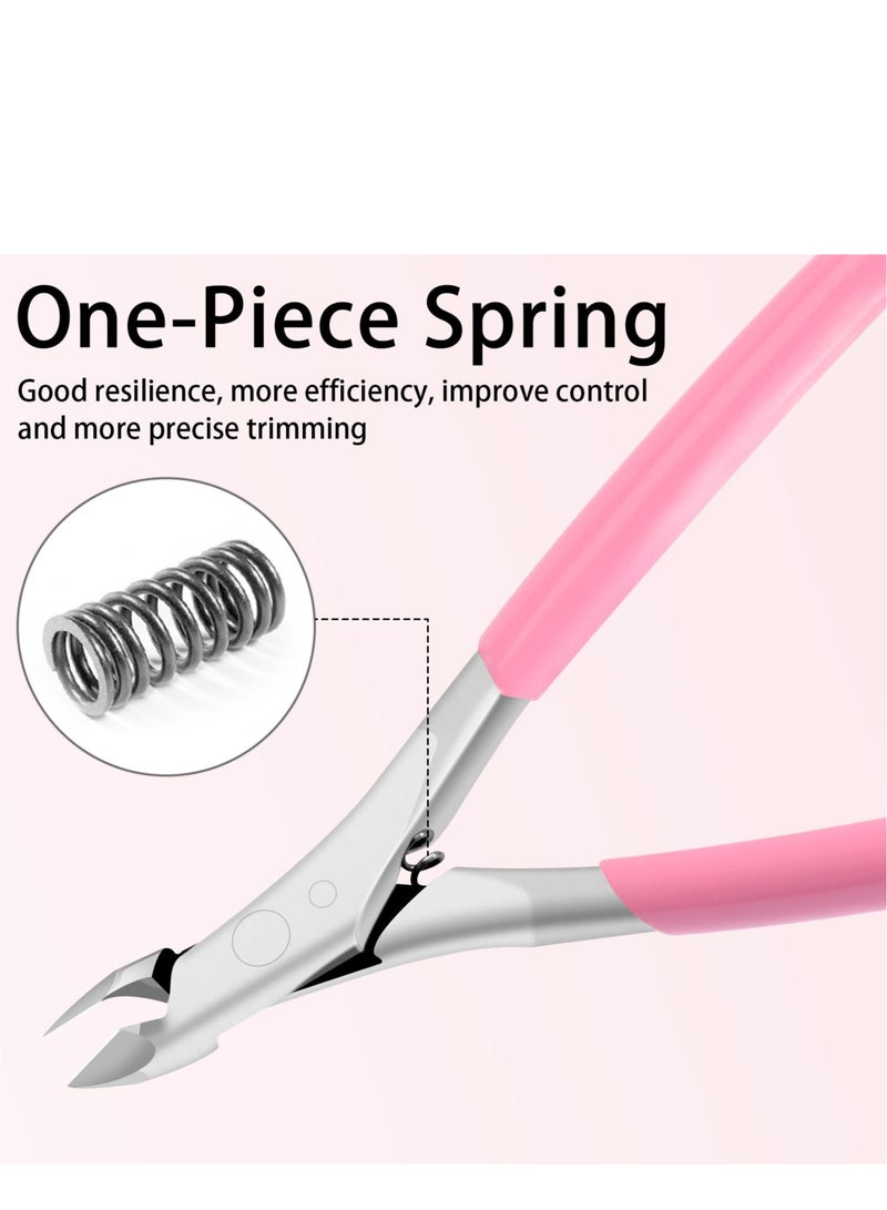 Cuticle Trimmer, Professional Cuticle Nippers with Anti-Slip Silicon Handle, Spring Action Cuticle Cutter, Suitable for Expert Manicures, Precision Cuticle Cutters Premium Cuticle Tool (Pink)