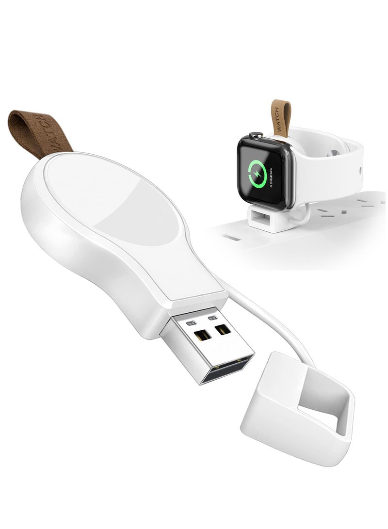 For Apple Watch Portable USB Wireless Charger Magnetic Fast Charging Travel for Series 7/6/5/4/3/2/1/Se (White)