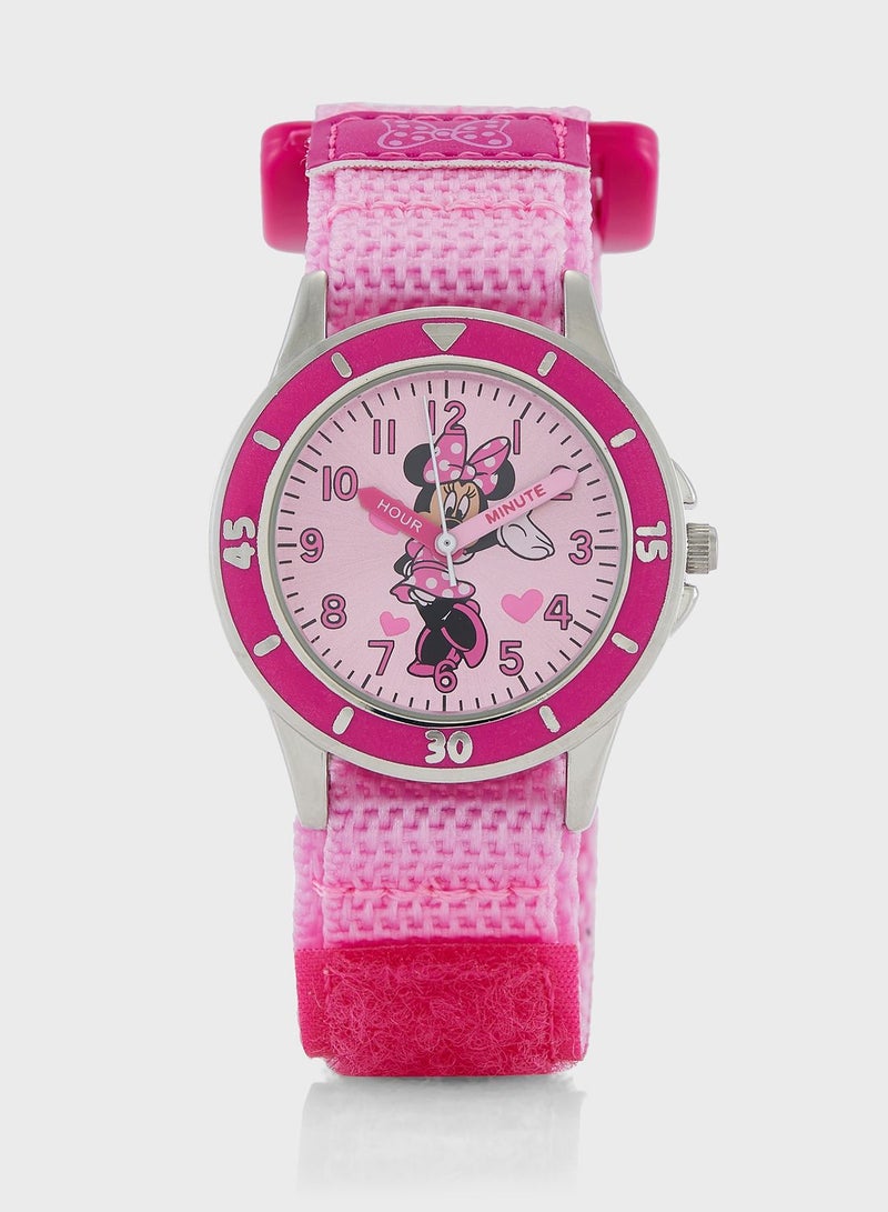 Disney Minnie Mouse Girls Time Teacher Watch Pink Silicone Strap, MN5106
