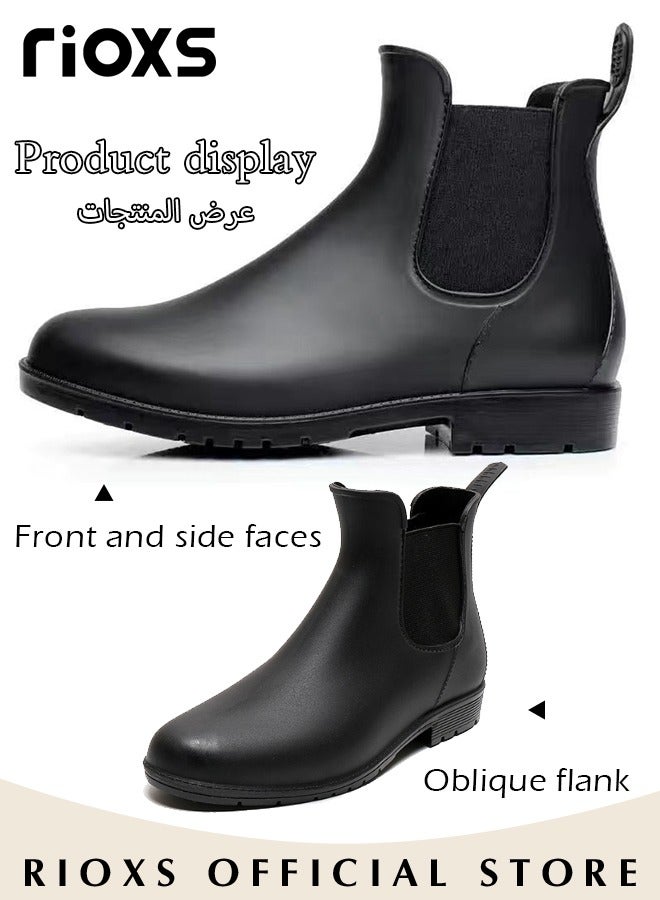 Women's Fashion Chelsea Short Patent Leather Boots Elastic Low Flat Boots Non-Slip Slip On Boots