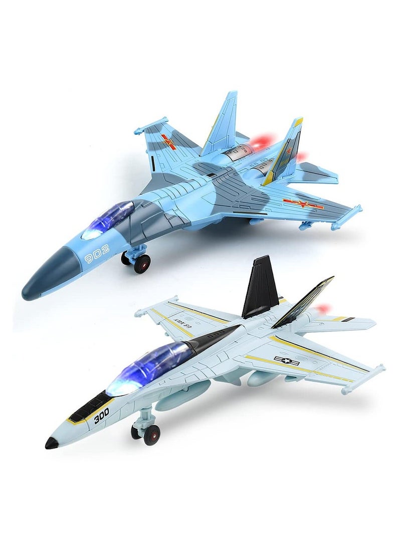 2 Pack Airplane Toy for Boys Diecast Toys Kids SU35 F18 Model Plane Pull Back Jets with Light Sound Gifts Collection Decor