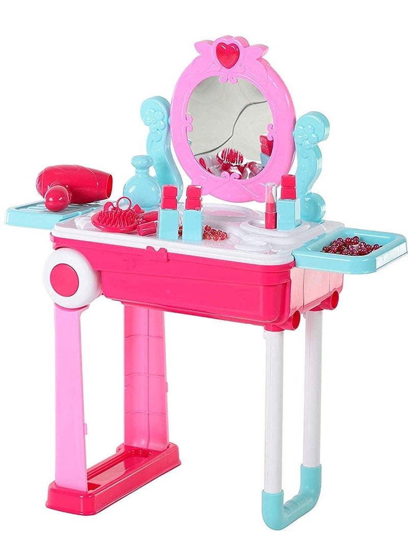 Makeup Set Kit for Girls with Dressing Table & Chair, Plastic Trolley Suitcase