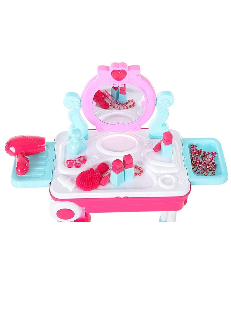 Makeup Set Kit for Girls with Dressing Table & Chair, Plastic Trolley Suitcase