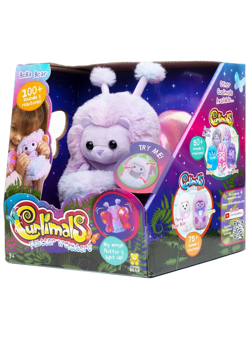 Curlimals Flutter Wonders Bella Bear Interactive Soft Toy with 100+ Sounds and Reactions Responds to Touch with Lights and Glow Wings Cuddly Fun Enchanted Pond Animal Gift For Age 3+, Purple