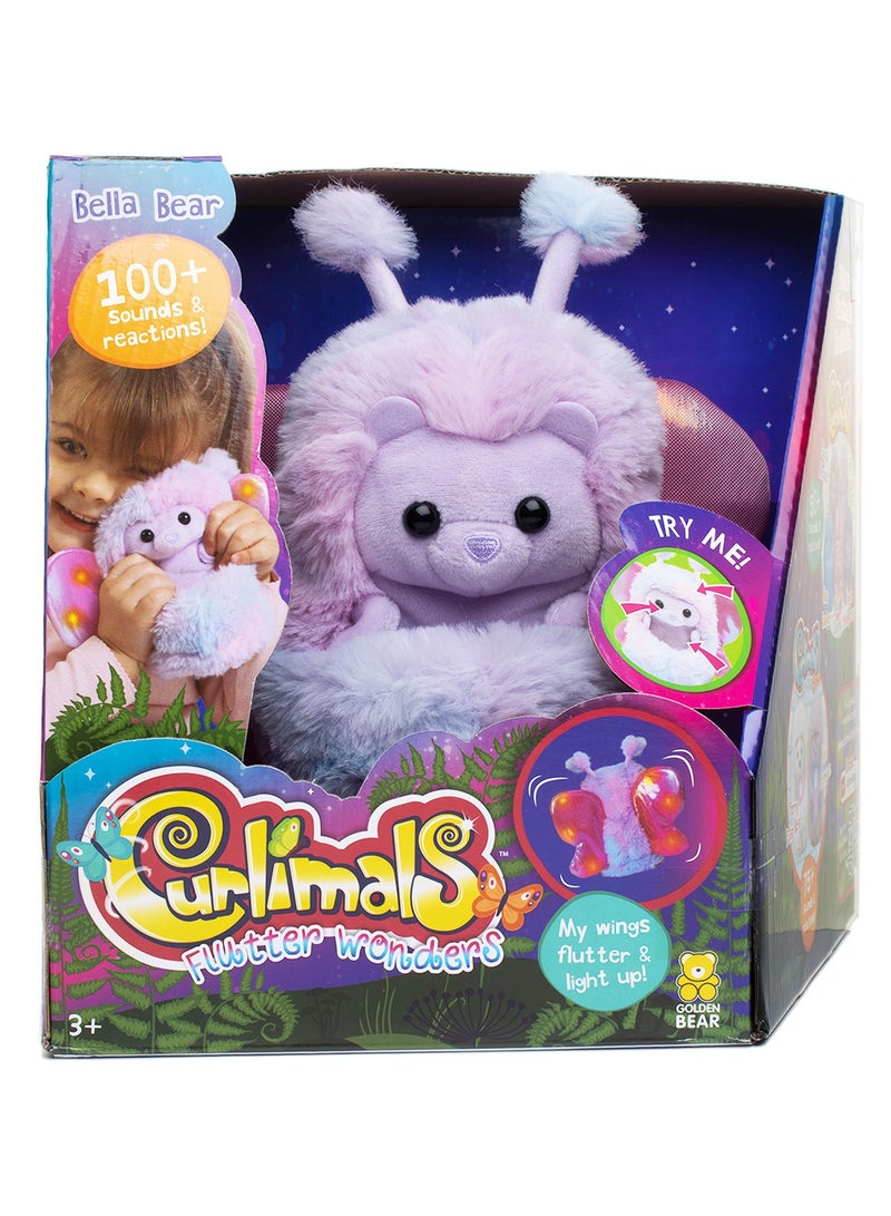 Curlimals Flutter Wonders Bella Bear Interactive Soft Toy with 100+ Sounds and Reactions Responds to Touch with Lights and Glow Wings Cuddly Fun Enchanted Pond Animal Gift For Age 3+, Purple