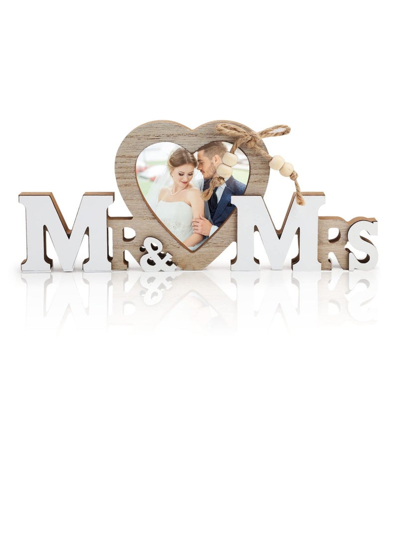 Wedding Gifts with Heart Photo Frame Heart Mr Mrs Wedding Picture Frames Romantic Love Heart Holder Personalized Photo Frames Perfect Gifts for Newlyweds Tabletop Picture Display Stand