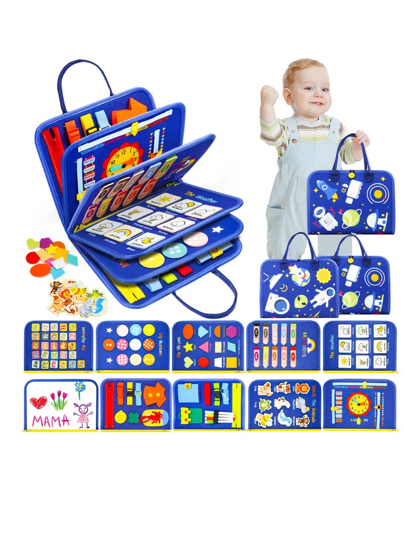 Busy Board for Toddlers Montessori Learning Toy Sensory Activity Board for Preschool Learning Travel Essentials Portable Sensory Toy with Zipper Removable Multiple Page for 1-4 Year Old Kids
