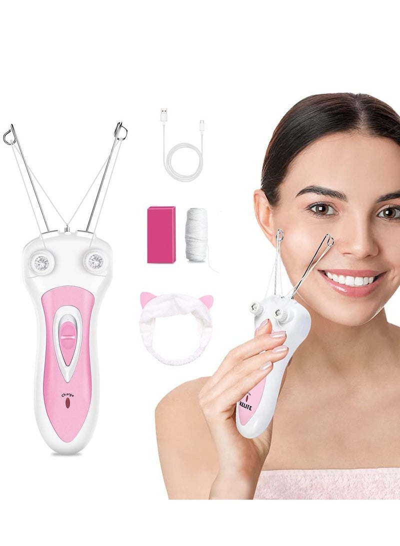 Ladies Facial Hair Remover, Electric Cordless Cotton Threading Epilator Lips Cheek Arm Leg Hair Removal Shaver Pull Faces Delicate Device Depilation