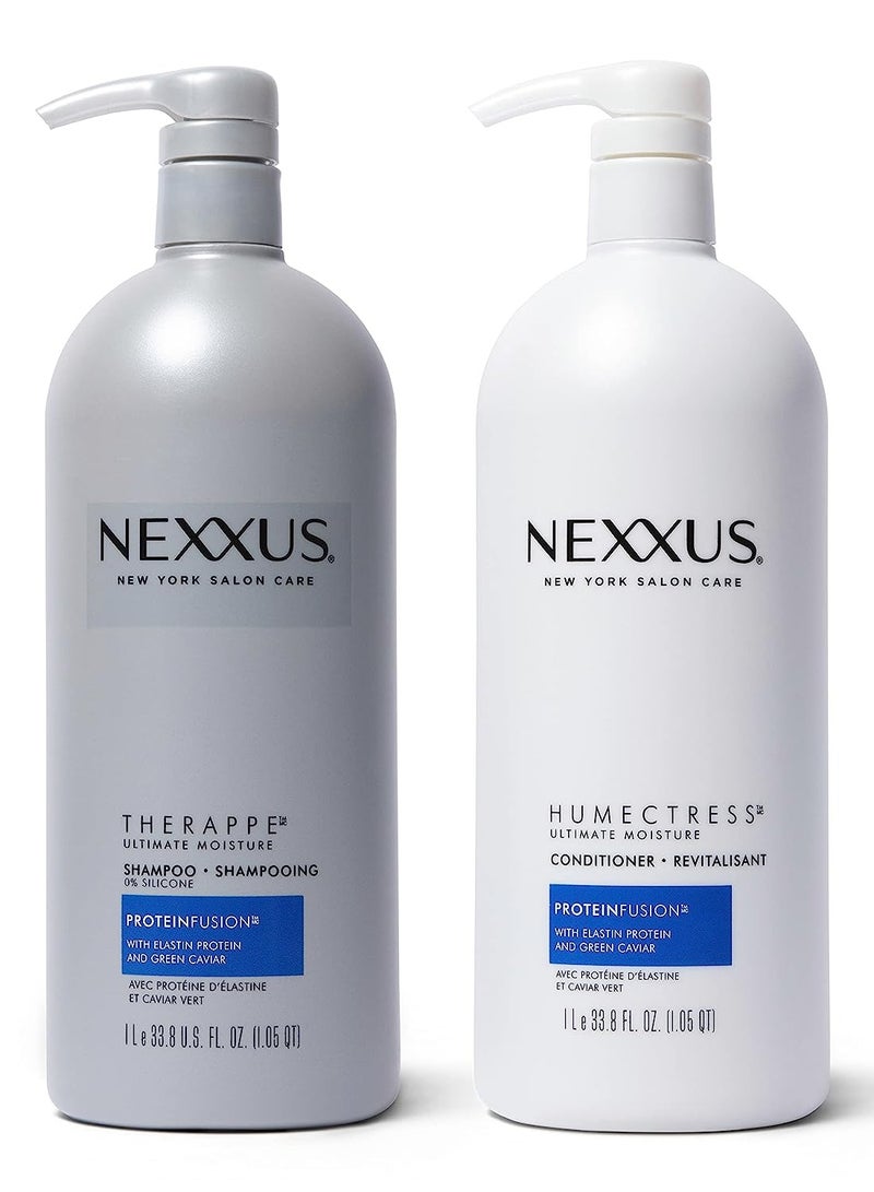Nexxus Shampoo and Conditioner Therappe Humectress (Set of 2)for Dry Hair Silicone-Free, Moisturizing Caviar Complex and Elastin Protein 33.8 oz