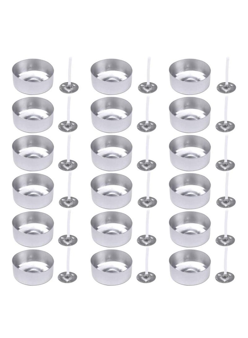 Aluminum Tea Lights Cups 100 Pcs, Metal Tea Light Tins with 100 Pcs Candle Wicks Empty Case Candle Wax Containers for DIY Candles Making Supplies