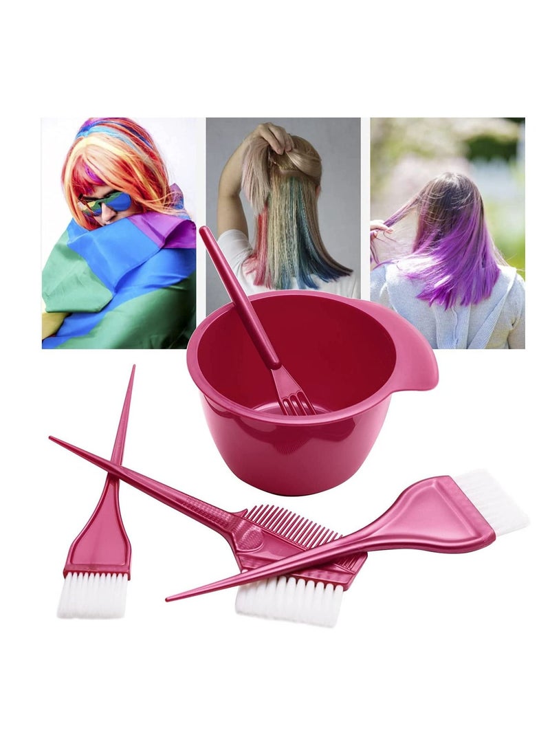 Hair Dye Coloring Kit, Premium Salon Hair Dye Kit, 5 Pack Hair Coloring Brush, and Bowl Set for DIY Hair Dyeing, Bleach, 3 Hair Color Applicator Brush, 1 Whisk, 1 Color Mixing Bowl (Purplish Red)