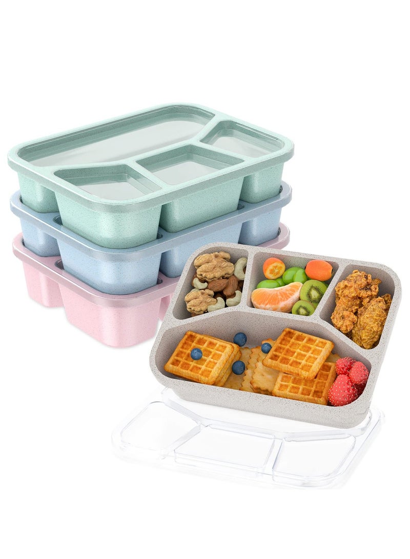 4 Pcs Bento Lunch Box, Straw Wheat Fibre Lunch Container for Adults/Kids, 4 Compartment Snack Container for Work, School, Travel, Meal Prep Container for Microwave and Dishwasher Safe