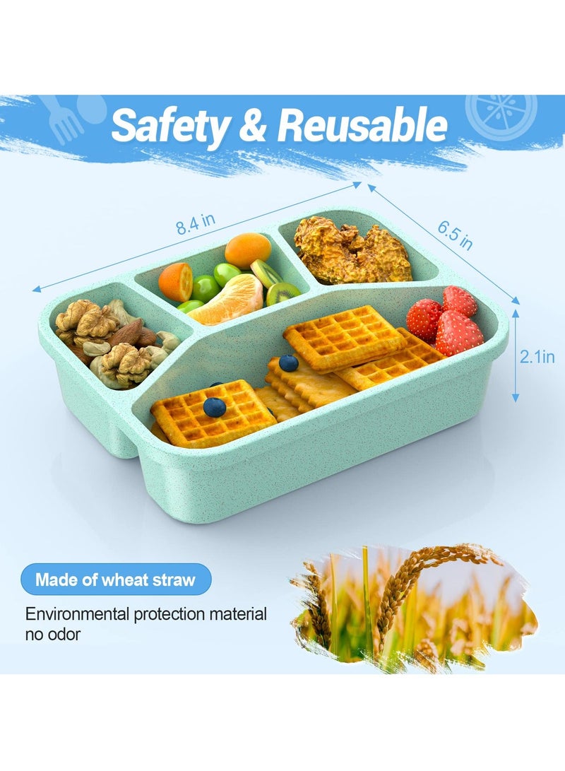 4 Pcs Bento Lunch Box, Straw Wheat Fibre Lunch Container for Adults/Kids, 4 Compartment Snack Container for Work, School, Travel, Meal Prep Container for Microwave and Dishwasher Safe