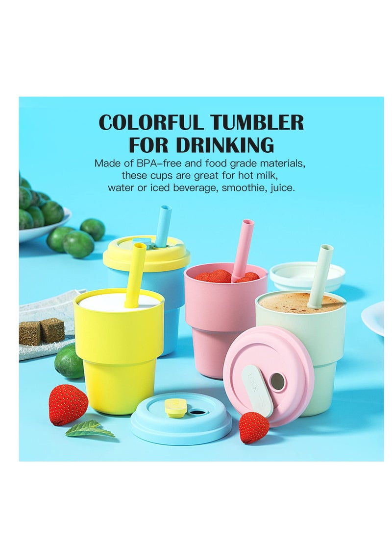 Kids Cups With Straws And Lids Kids Tumbler Set Bpa Free Toddler Straw Cups With Silicone Sleeves And Silicone Straws With Stopper, Spill Proof Cups For Kids