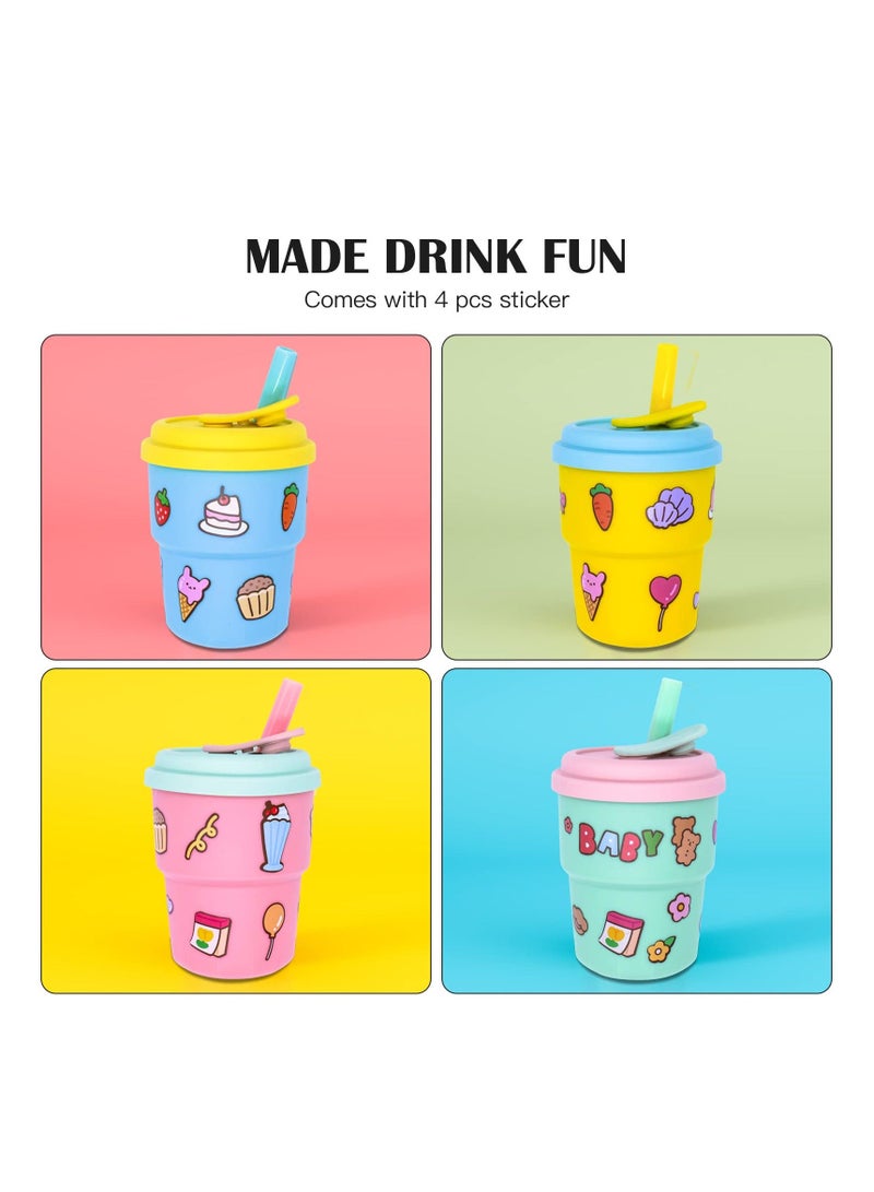 Kids Cups With Straws And Lids Kids Tumbler Set Bpa Free Toddler Straw Cups With Silicone Sleeves And Silicone Straws With Stopper, Spill Proof Cups For Kids