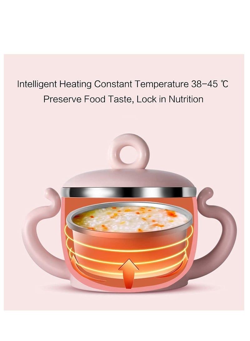 Keep Warm Baby Food Bowl, Food-Grade Stainless Steel Child Bowl With Lid, Automatic Constant Temperature 45 ℃, Usb Charging Lunch Box Electric Food Warmer For Baby Child Teens, Pink