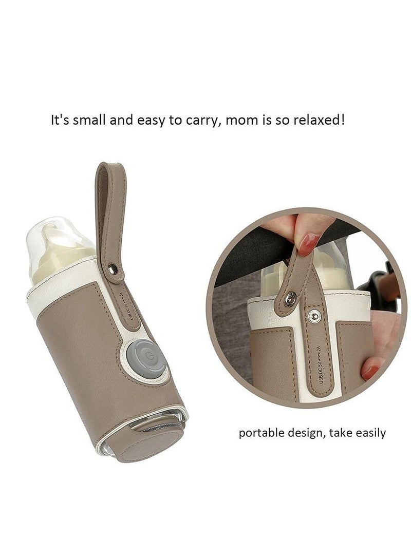 Portable Bottle Warmer, With 3 Temperature Control, Travel Smart Insulation Milk Bottle Cover Bag, Usb Baby Bottle Warmer For Breastmilk or Formula For Travel And Other Outdoor Activities Brown