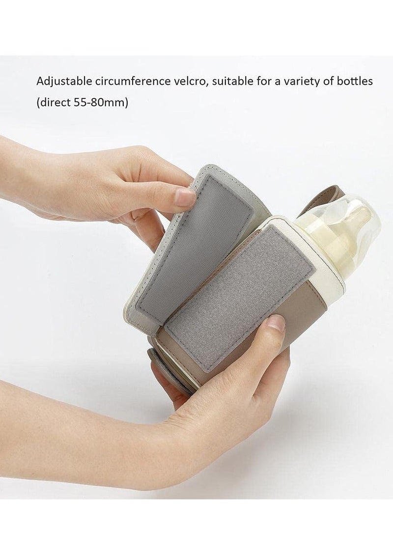 Portable Bottle Warmer, With 3 Temperature Control, Travel Smart Insulation Milk Bottle Cover Bag, Usb Baby Bottle Warmer For Breastmilk or Formula For Travel And Other Outdoor Activities Brown
