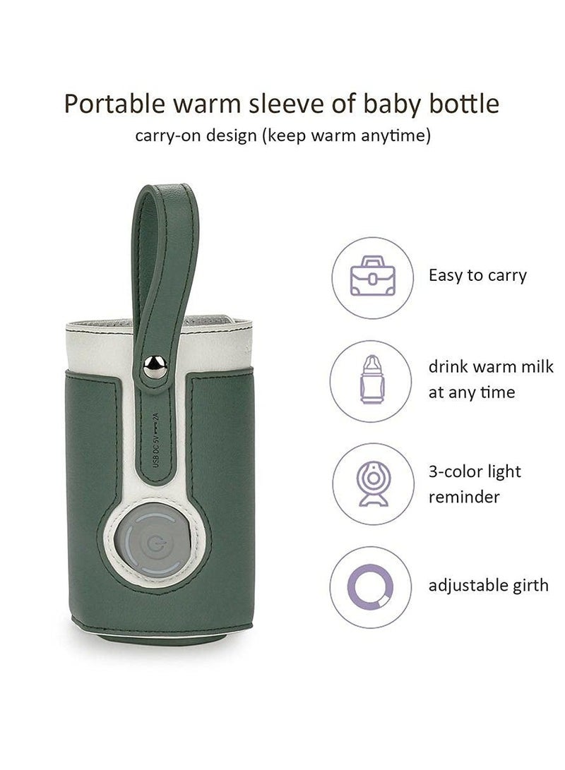 Portable Bottle Warmer, With 3 Temperature Control, Travel Smart Insulation Milk Bottle Cover Bag, Usb Baby Bottle Warmer For Breastmilk Or Formula For Travel And Other Outdoor Activities Green