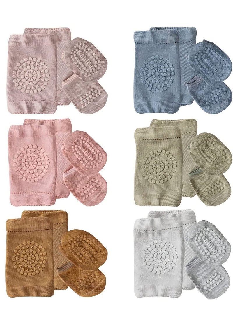 Baby Knee Pads, Anti-slip Foot Socks, Anti-Slip Baby Crawling Knee Pads, Adjustable Elastic Baby Knee Protectors Leg Warmers Elbow Pads with Eco-friendly Rubber for Toddler Infants Kids, 0-24 Months