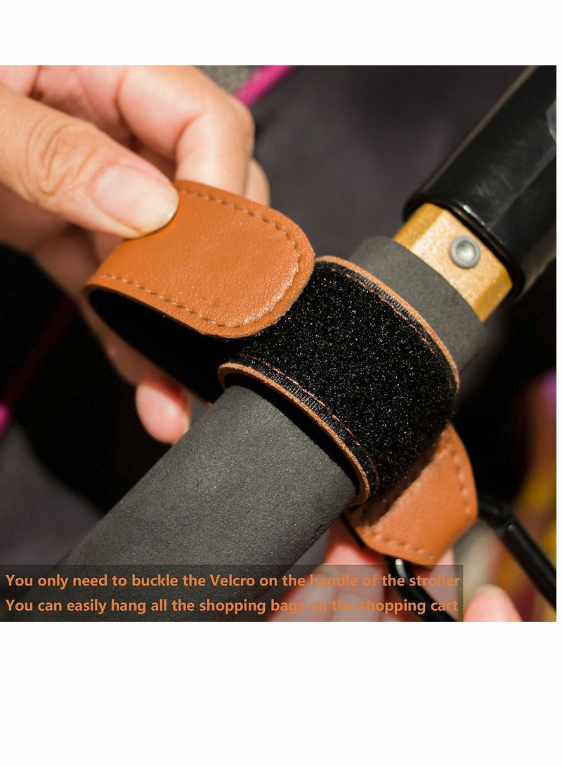 Baby Stroller Hooks Bag For Hanging Diaper Bags Multipurpose Velcro Grocery Shopping Premium Vegan Leather Pram Straps -2 -Piece, Black