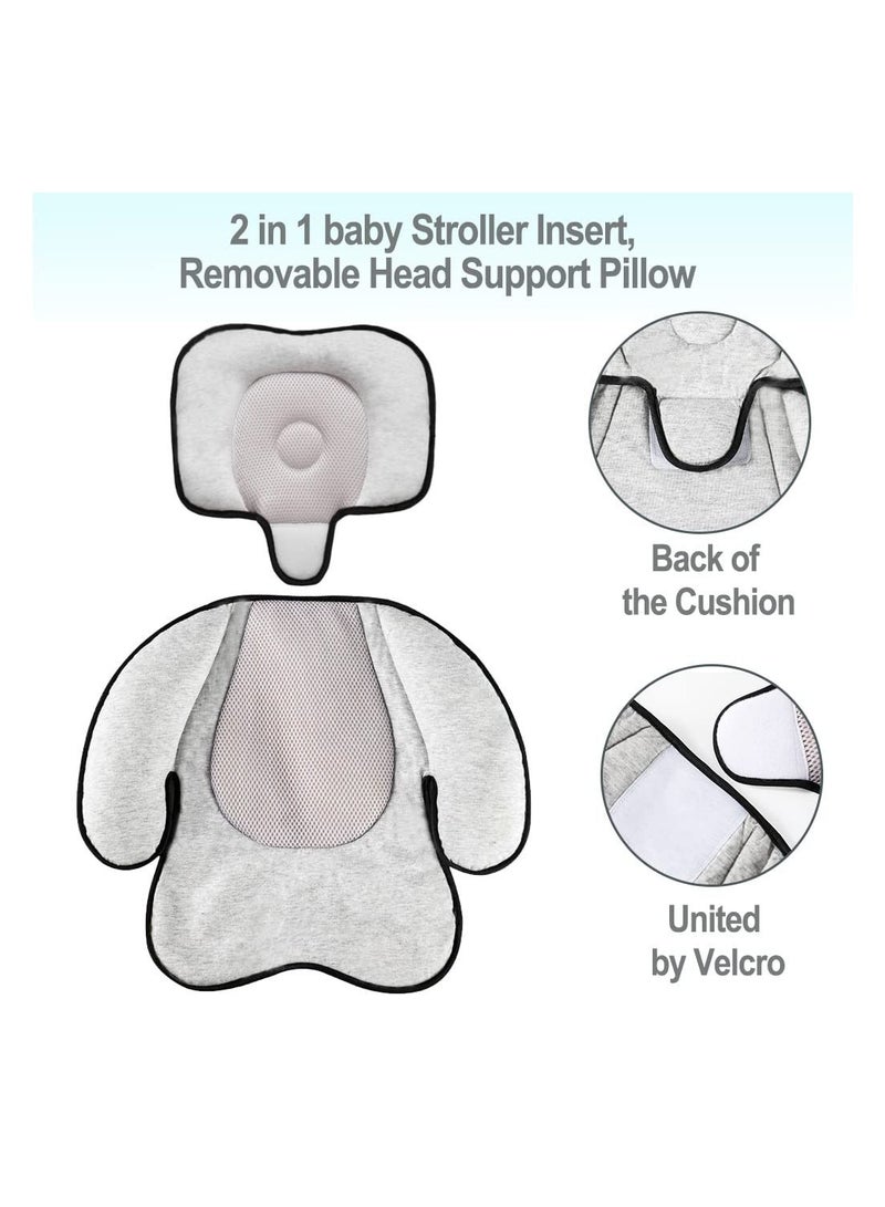 Baby Stroller Full Body Seat Cushion, Infant Head & Body Support Cushion, Toddler Extra Soft Seat Pad Neck Support, Baby Car Seat Insert for Newborn and Toddler 0-12 Month (Grey)