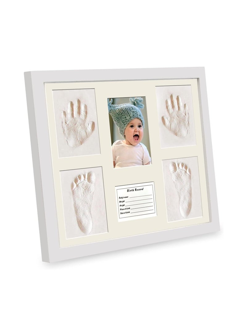 Baby Hand and Footprint Kit, Wooden Keepsake Picture Frame, Personalized Baby Gifts New Mommy Essentials, Clay Hand Print Picture Frame for Newborn, Foot Impression Photo Keepsake for Girl & Boy