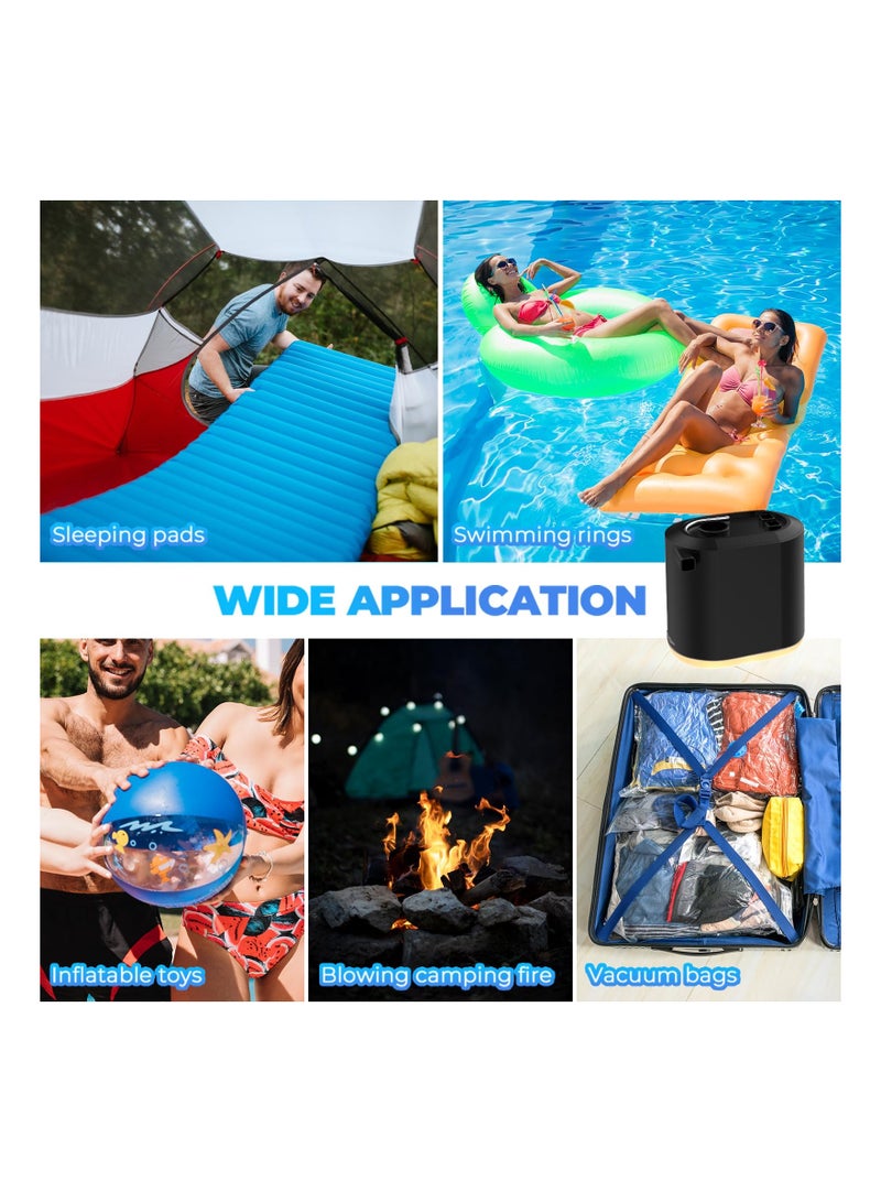 Mini Portable Air Pump for inflatables, Tiny Pump Electric with Camping Light, 3600mAh Battery USB Rechargeable Air Pump to Inflate Deflate for Pool Floats Mattress Swimming Ring Vacuum Bag(8 Nozzles)