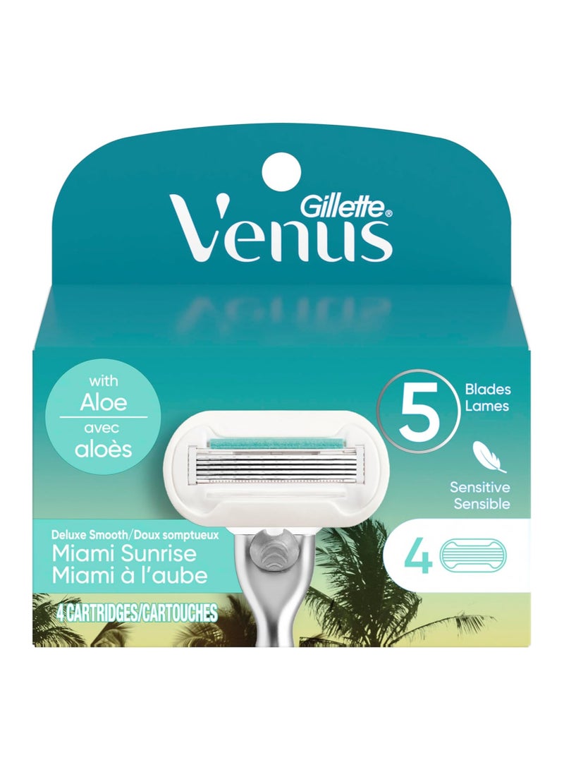 Venus Miami Sunrise Deluxe Smooth Sensitive, Women's Razor Refills, 4 ct