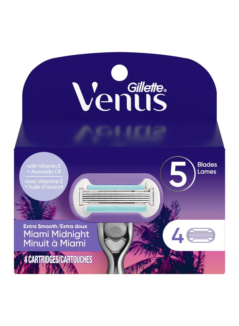 Gillette Venus Miami Midnight Extra Smooth Women's Razor Blade Refills, 4 Refills