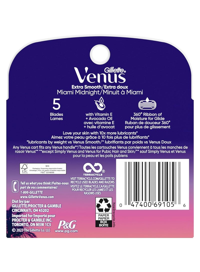 Gillette Venus Miami Midnight Extra Smooth Women's Razor Blade Refills, 4 Refills