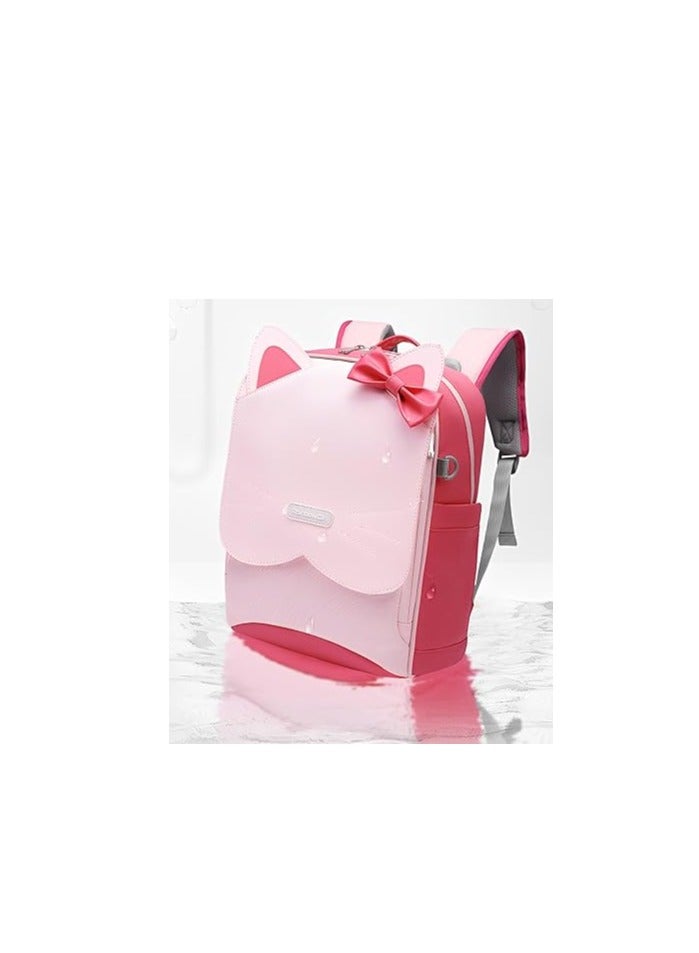 Kids Backpack, Cute Cat Face Waterproof School Bag, for Elementary School Grade 1-6, Widen Shoulder Strap, Comfort and Load Reduction, Reflective Shoulder Strap, for Girls Boys 100-130cm Tall