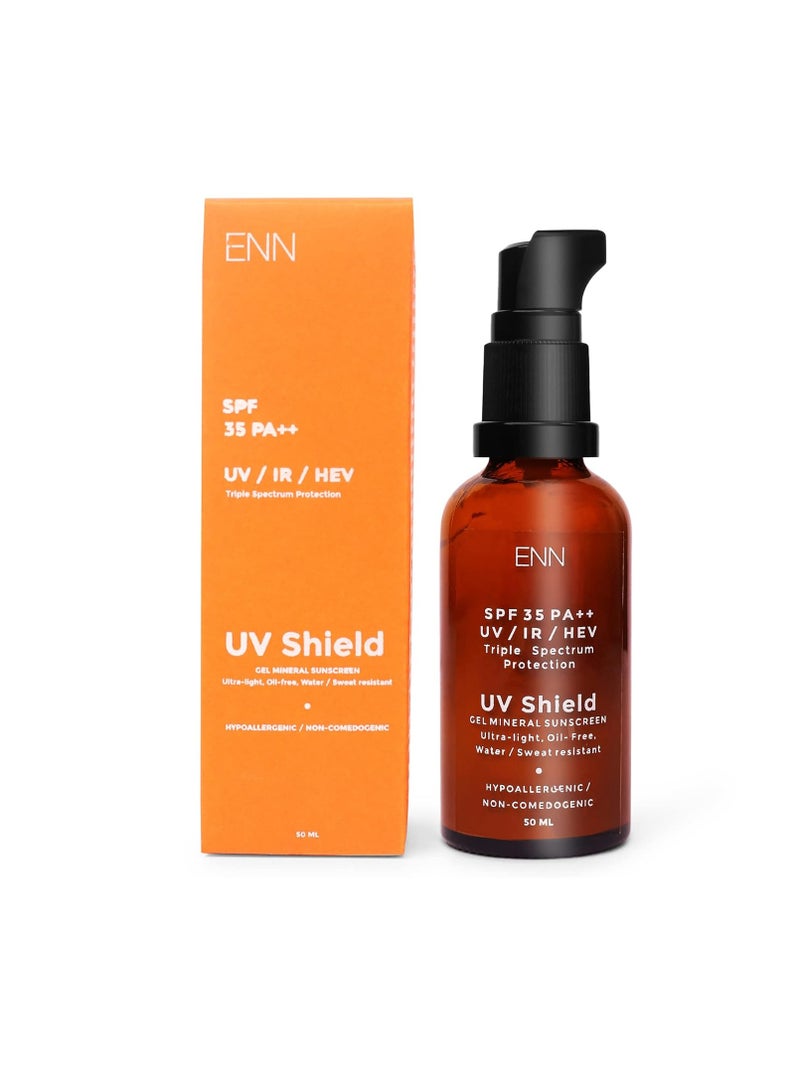 Enn Uv Shield Ultra Light Gel Based Sunscreen With Spf 35 Pa  Triple Specturm Protection from UVA and UVB Rays  Suitable for All Skin Type  50ml