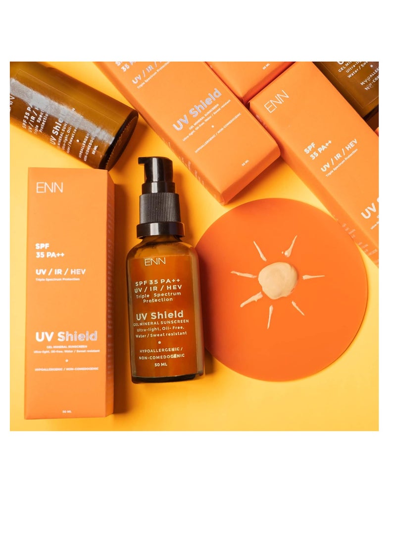 Enn Uv Shield Ultra Light Gel Based Sunscreen With Spf 35 Pa  Triple Specturm Protection from UVA and UVB Rays  Suitable for All Skin Type  50ml
