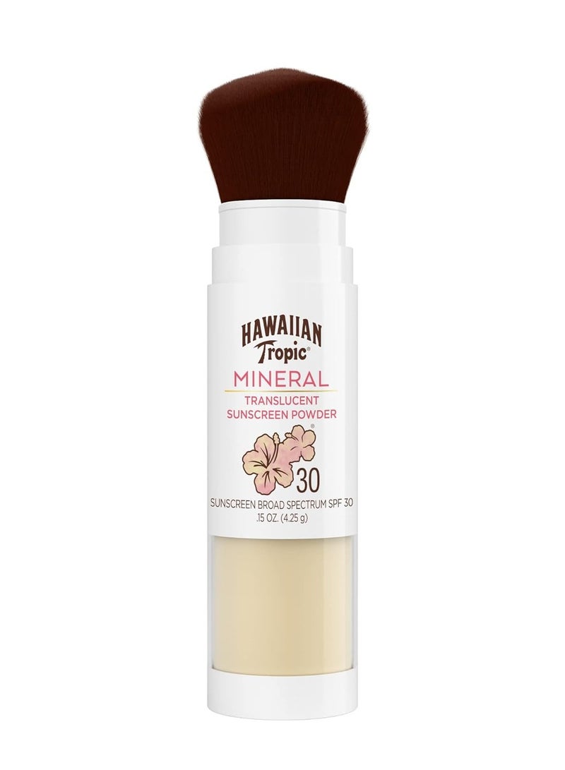 Hawaiian Tropic Mineral Powder Sunscreen Brush SPF 30 | SPF Powder Sunscreen for Face, Brush On Sunscreen Powder for Face, Translucent Powder SPF 30, Hawaiian Tropic Sunscreen Powder, 0.15oz