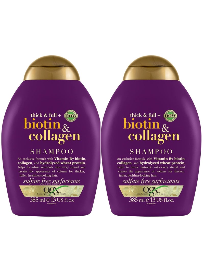 Pack of 2 OGX Shampoo Thick & Full Biotin & Collagen 385ML
