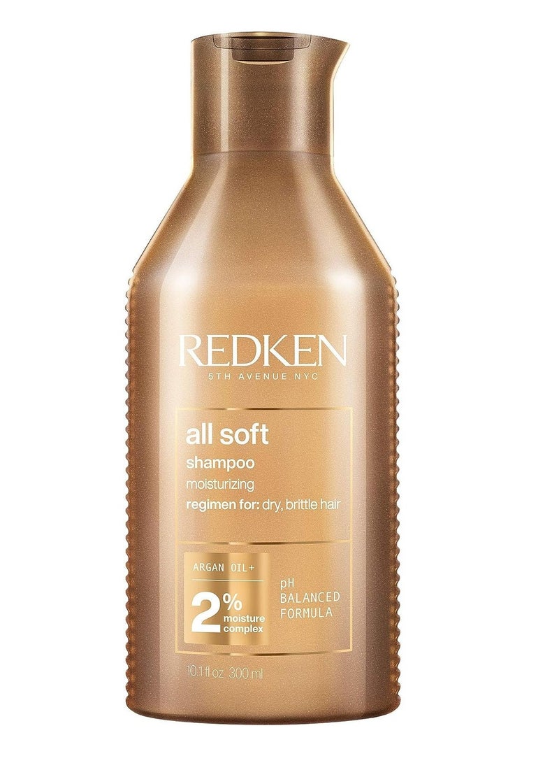 Redken All Soft Shampoo | Deeply Moisturizes and Hydrates | Softens, Smooths, and Adds Shine | Safe for Color-Treated Hair | Nourishing Shampoo for Dry Hair | With Argan Oil