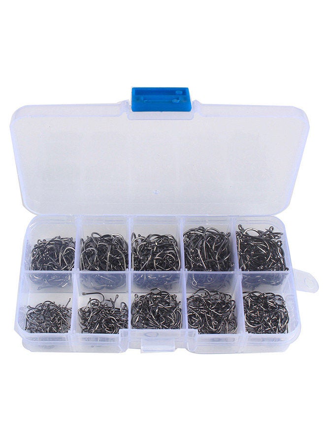 1000PCS Fishhooks Fish Hooks with Barbs 10 Sizes Carbon Steel Fishing Hooks with Portable Storage Box