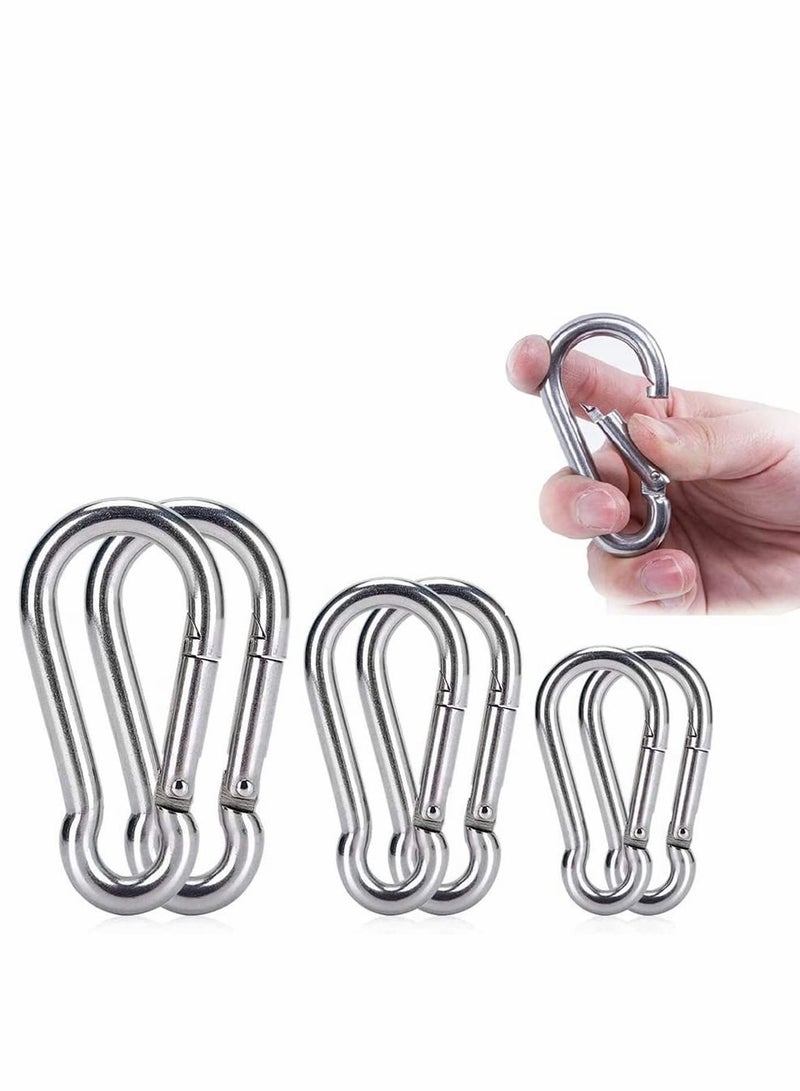 6Pcs Spring Snap Hooks Carabiner, 304 Premium Stainless Steel Heavy Duty Carabiner Clips Assorted Sizes (2, 2.36, 3.15 inch) for Camping, Fishing, Hiking, Traveling, Backpack, Keychain