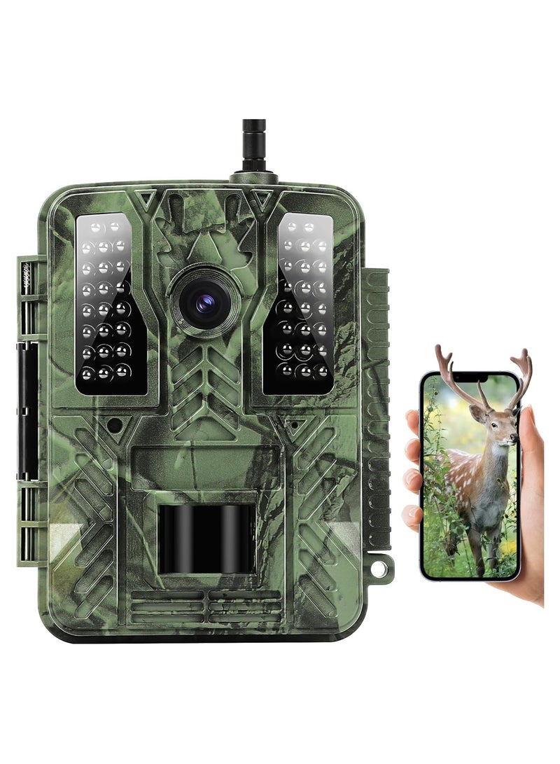Trail Camera, 4K 48MP WiFi Hunting Game Camera, 0.2s Trigger Time Deer Trail Camera, Infrared Night Vision IP67 Waterproof Wireless Wide Angle Trail Camera, for Outdoor Wildlife Monitoring