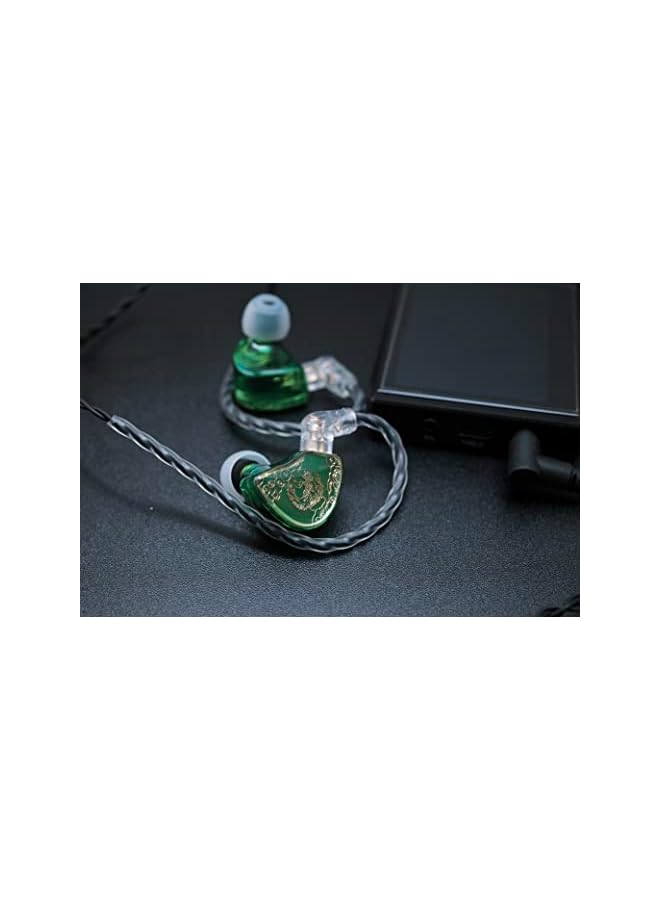 TANGZU Wan’er S.G HiFi 10mm Dynamic Driver PET Diaphragm in-Ear Earphone with Ergonomic Shape, Detachable 2Pin OFC Braided Cable for Audiophile Musician DJ Stage (Green, With Mic)