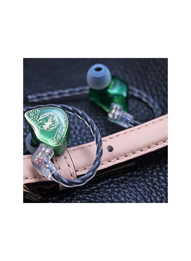 TANGZU Wan’er S.G HiFi 10mm Dynamic Driver PET Diaphragm in-Ear Earphone with Ergonomic Shape, Detachable 2Pin OFC Braided Cable for Audiophile Musician DJ Stage (Green, With Mic)