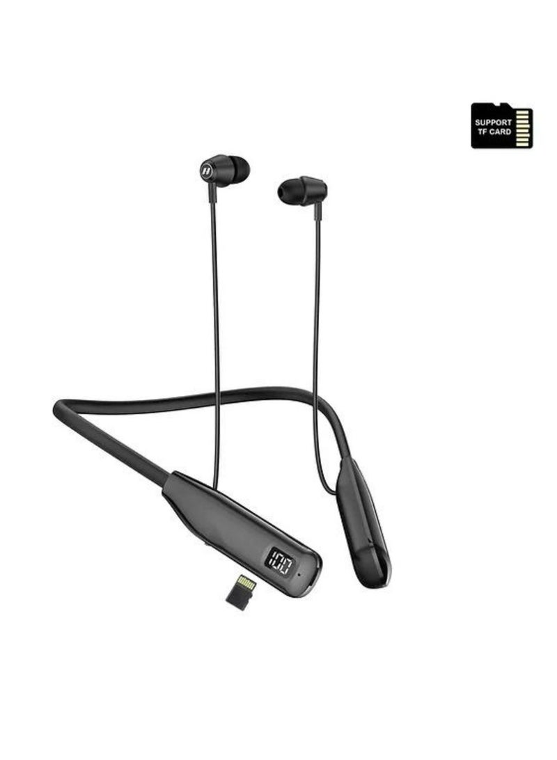 HN110 Bluetooth Neck Band Earphone 110 Hours Music With High Bass Sound Quality Super Clear Mic and Support TF Card_Black