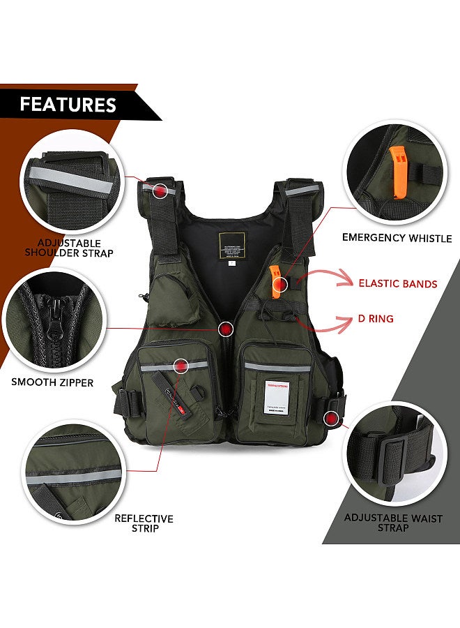 Multi-Pockets Fly Fishing Jacket Buoyancy Vest with Water Bottle Holder for Kayaking Sailing Boating Water Sports