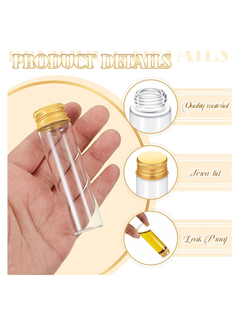 100 Pcs Vials Clear Mini Glass Bottles, Tiny Jars with Screw Aluminum Metal Cap, Empty Small Bottles with Lids, DIY Sample Containers for Powder Cream Cosmetic Jewelry Wedding (Gold Caps, 20 ml)