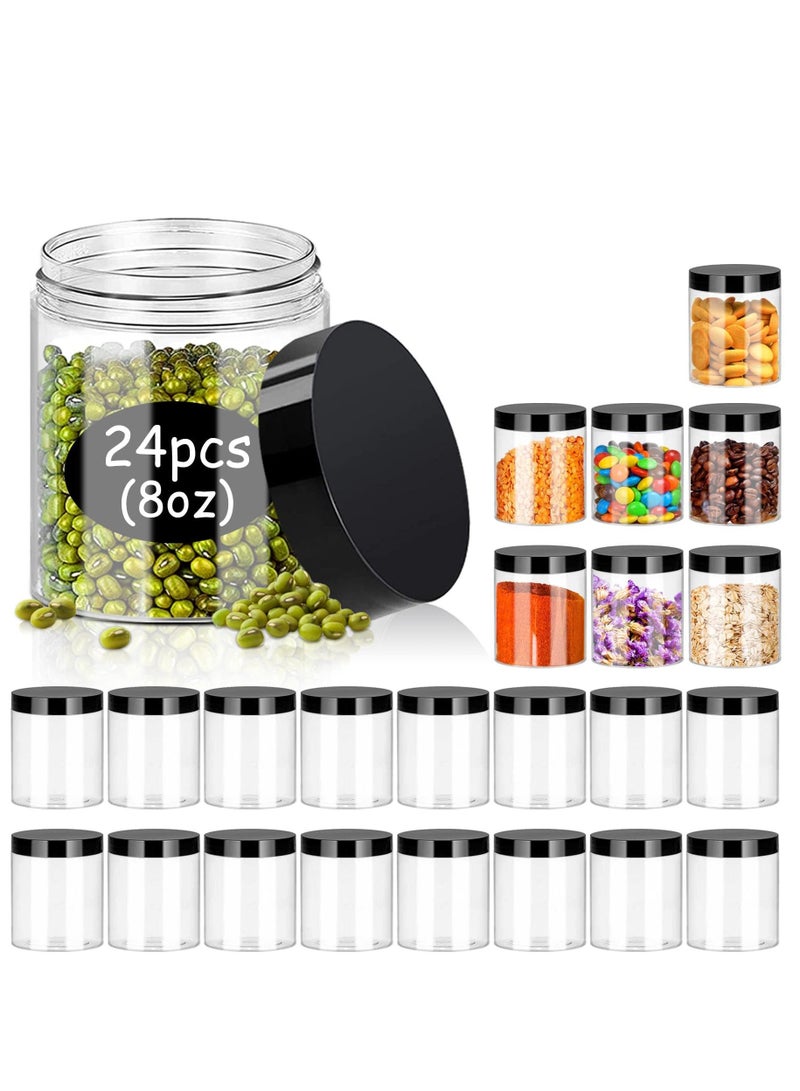 8oz Plastic Jars with Lids, 24 Pack Clear Plastic Slime Containers Stackable Round Empty Clear Jars for Kitchen Storage Spices Dry Food Slime Making,Clear BPA Free Plastic Jars（No Iabel）