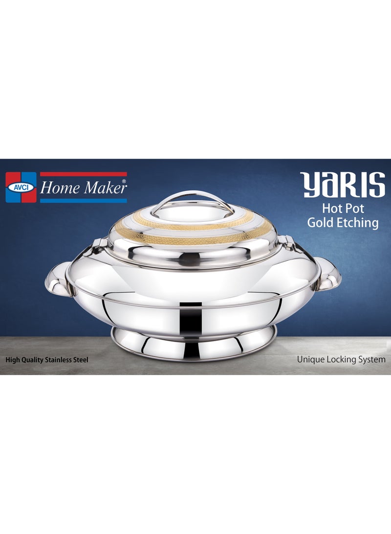 Yaris Hotpot 10000ml Capacity - Unique Locking Lid - High Quality Stainless Steel - Gold Etching & Silver